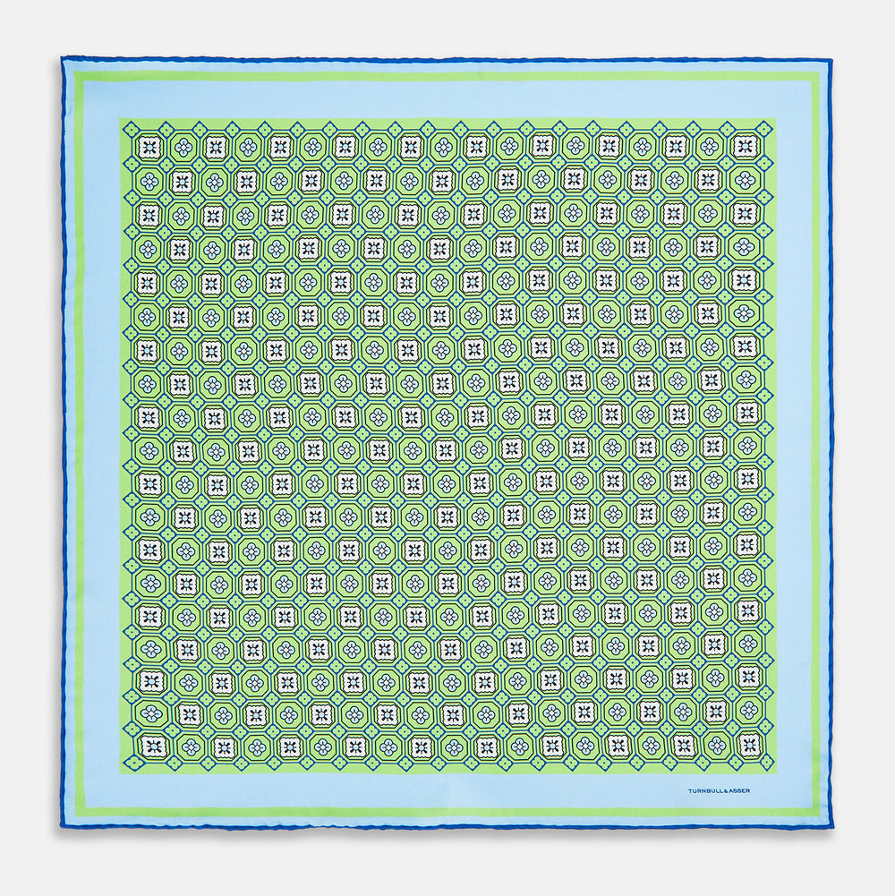 Fern Green Floral Tile Silk Pocket Square OS