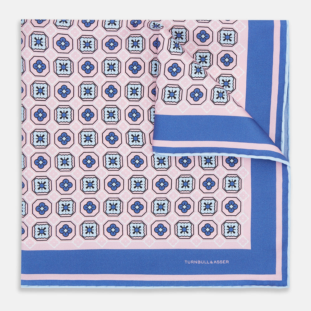 Light Pink Floral Tile Silk Pocket Square OS