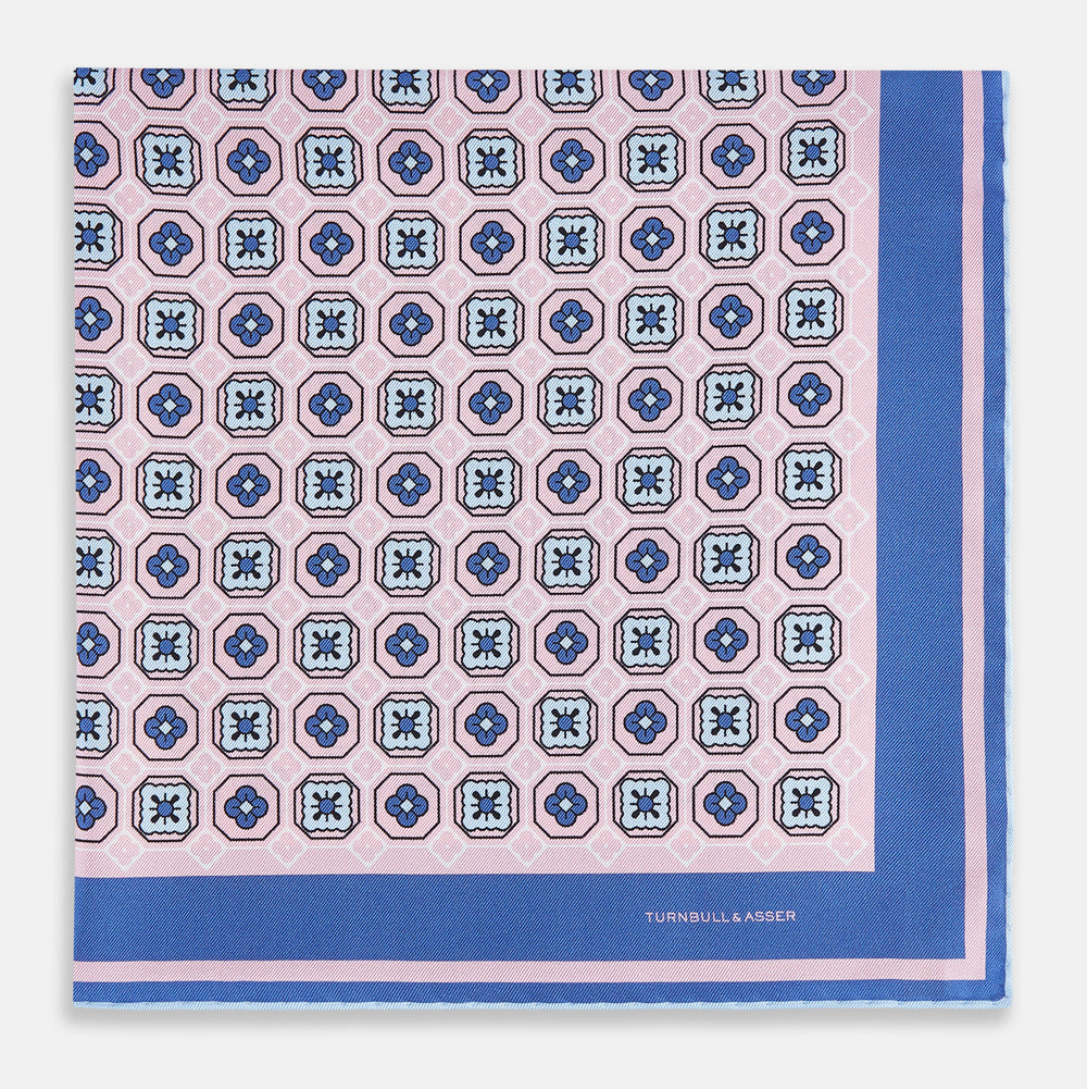 Light Pink Floral Tile Silk Pocket Square OS