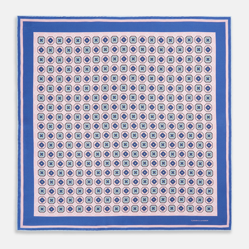 Light Pink Floral Tile Silk Pocket Square OS