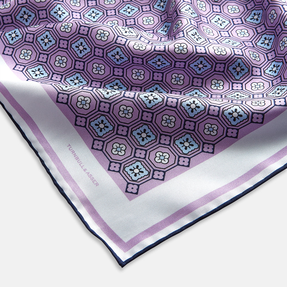Lilac Floral Tile Silk Pocket Square OS