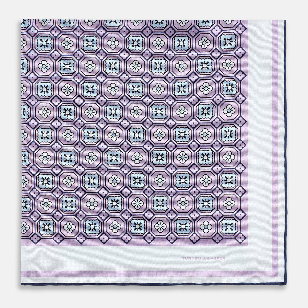 Lilac Floral Tile Silk Pocket Square OS