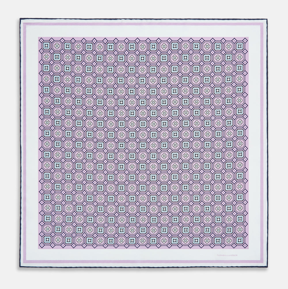 Lilac Floral Tile Silk Pocket Square OS