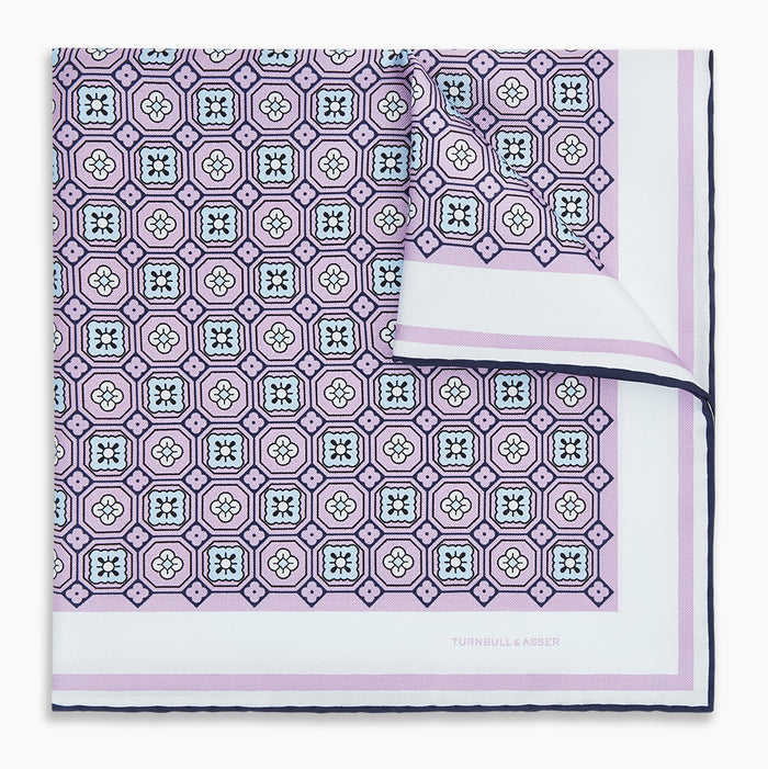 Lilac Floral Tile Silk Pocket Square Image 4