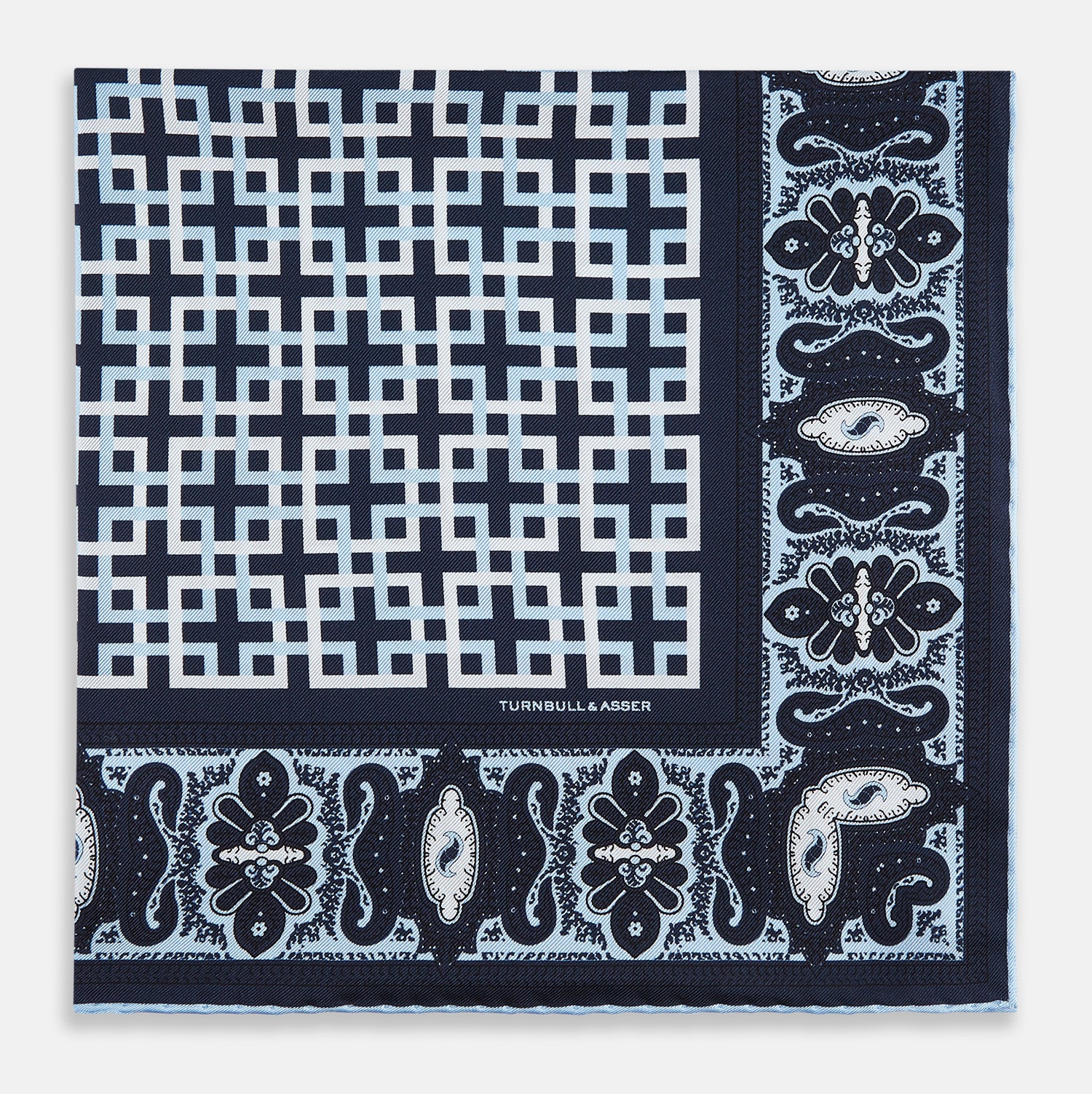 View 3 of product Navy Square-Patterned and Paisley Patterned Silk Pocket Square OS