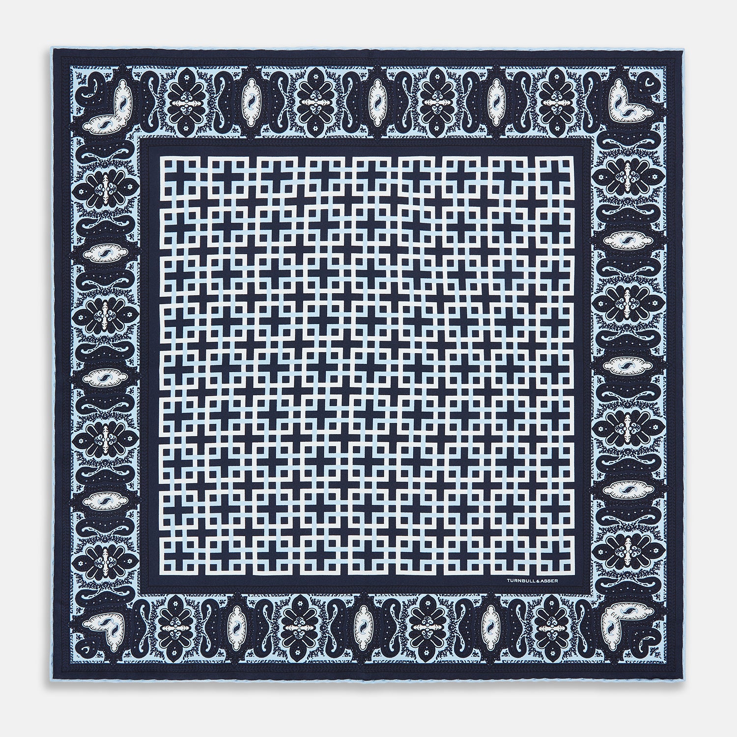 View 4 of product Navy Square-Patterned and Paisley Patterned Silk Pocket Square OS