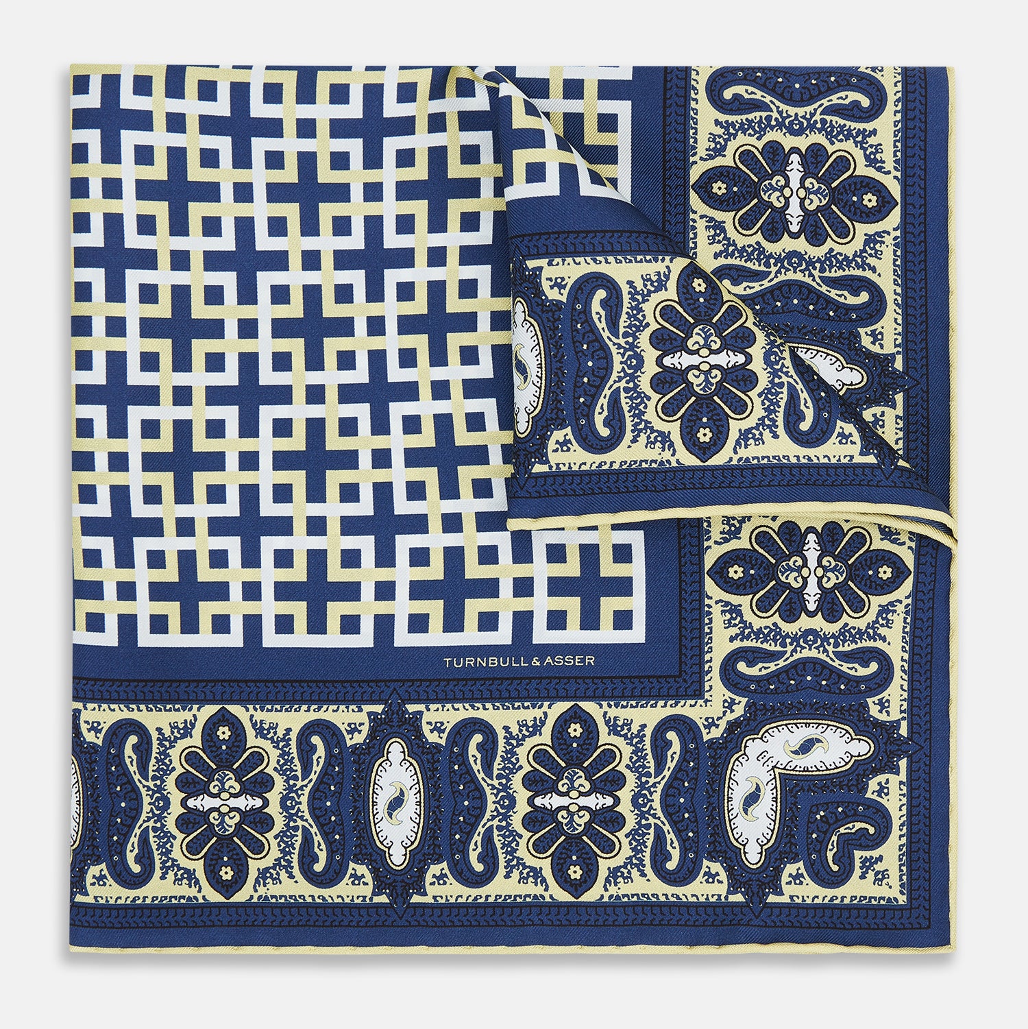 View 1 of product Azzurro Square-Patterned and Paisley Patterned Silk Pocket Square OS