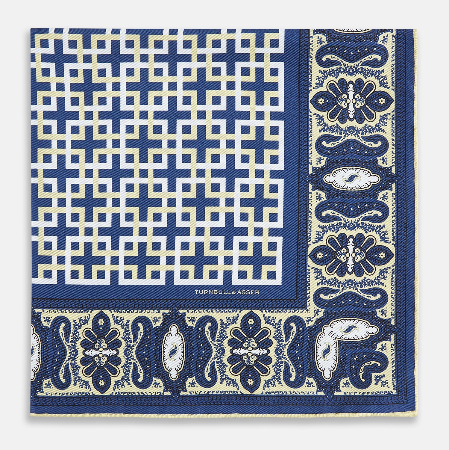 View 3 of product Azzurro Square-Patterned and Paisley Patterned Silk Pocket Square OS