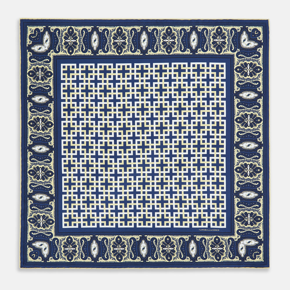 Azzurro Square-Patterned and Paisley Patterned Silk Pocket Square OS