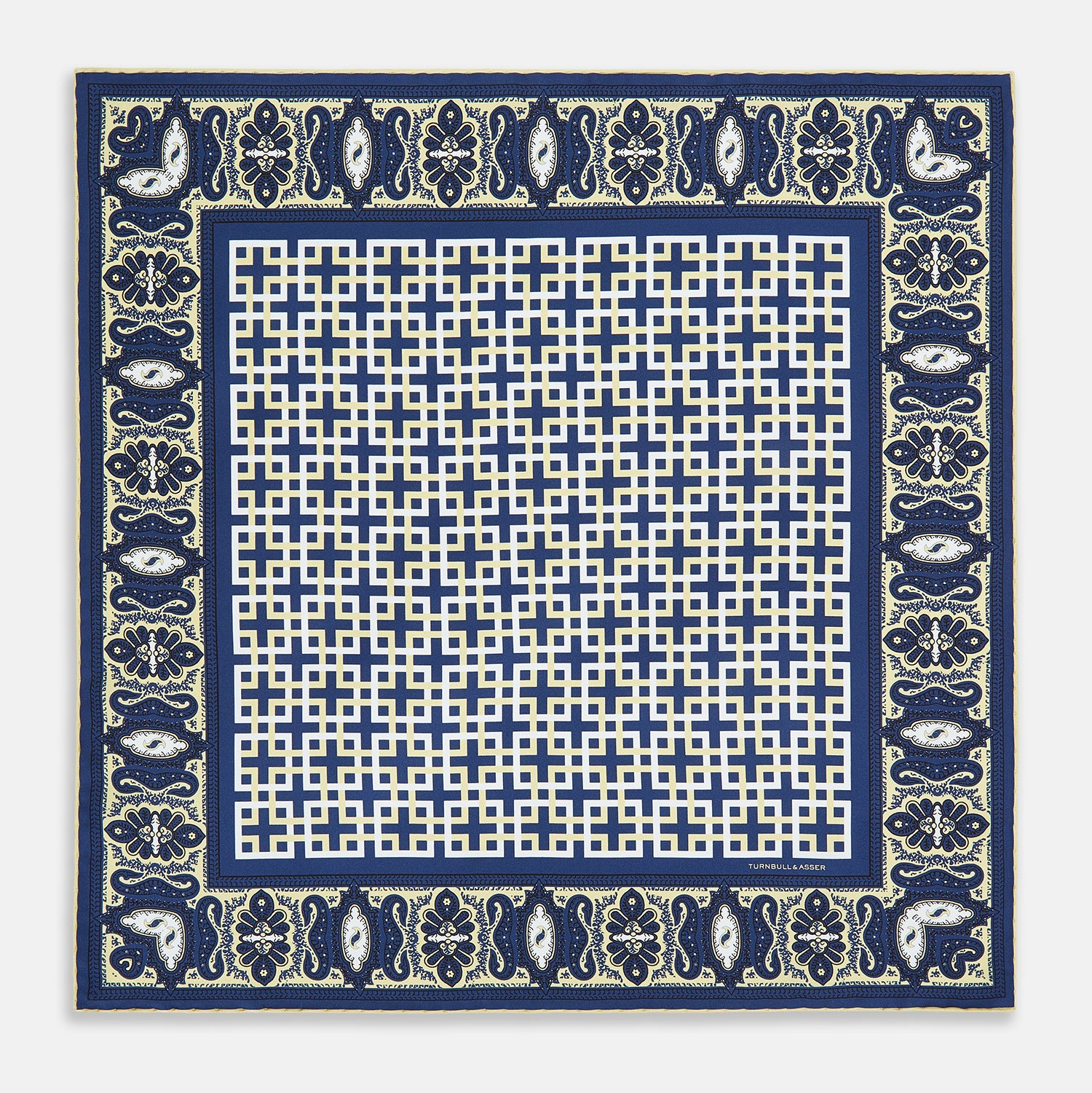 View 4 of product Azzurro Square-Patterned and Paisley Patterned Silk Pocket Square OS