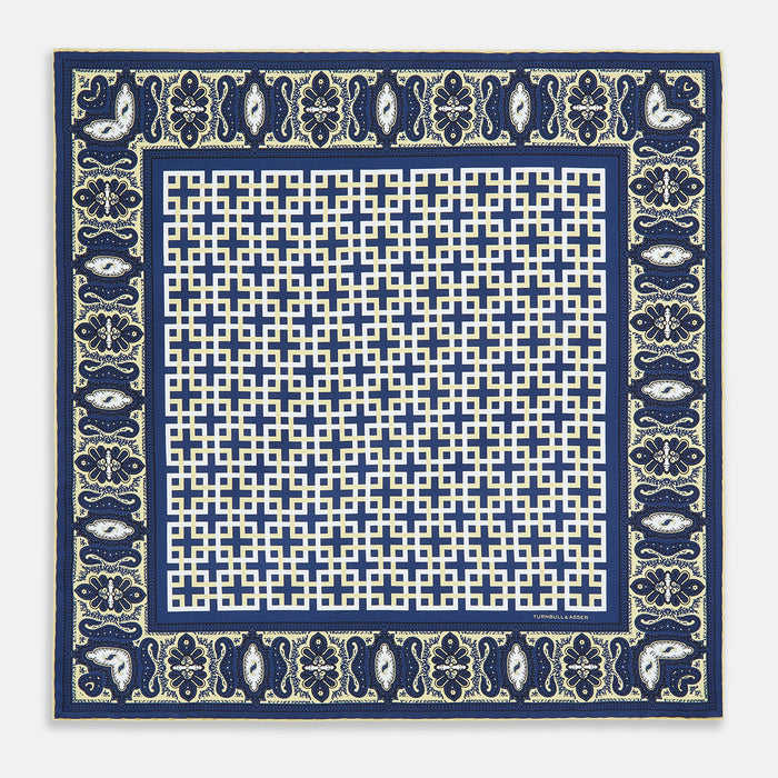 Azzurro Square-Patterned and Paisley Patterned Silk Pocket Square Image 3