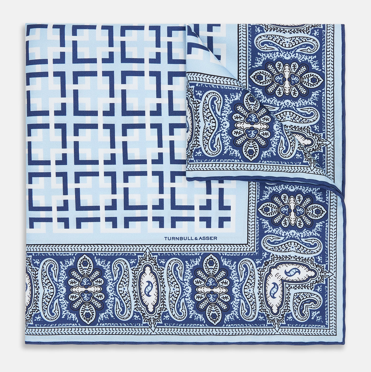 View 1 of product Blue Square-Patterned and Paisley Patterned Silk Pocket Square OS