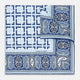 Blue Square-Patterned and Paisley Patterned Silk Pocket Square OS