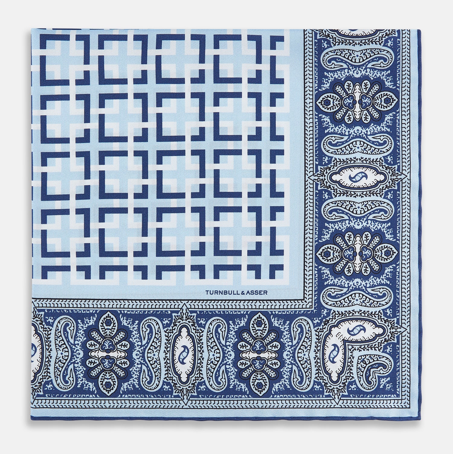 View 3 of product Blue Square-Patterned and Paisley Patterned Silk Pocket Square OS