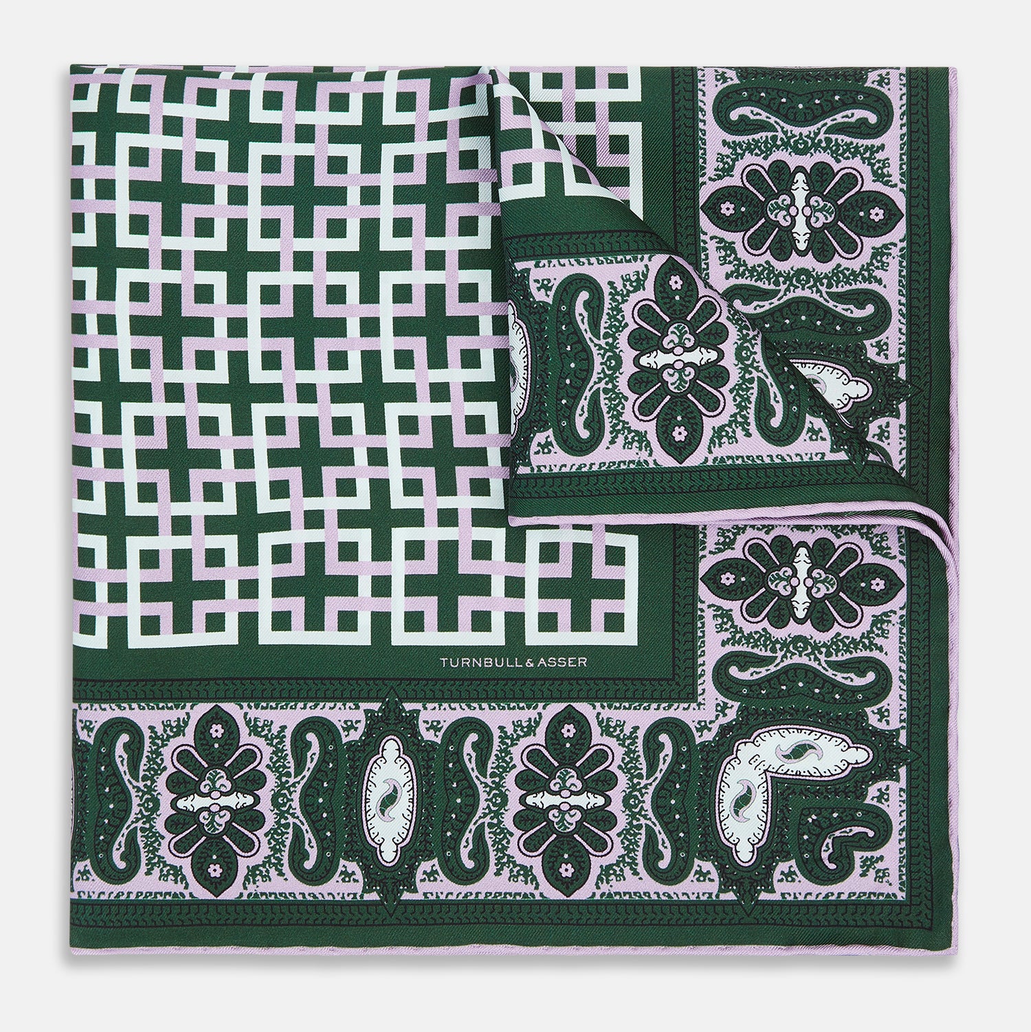 View 1 of product Forest Green Square-Patterned and Paisley Patterned Silk Pocket Square OS