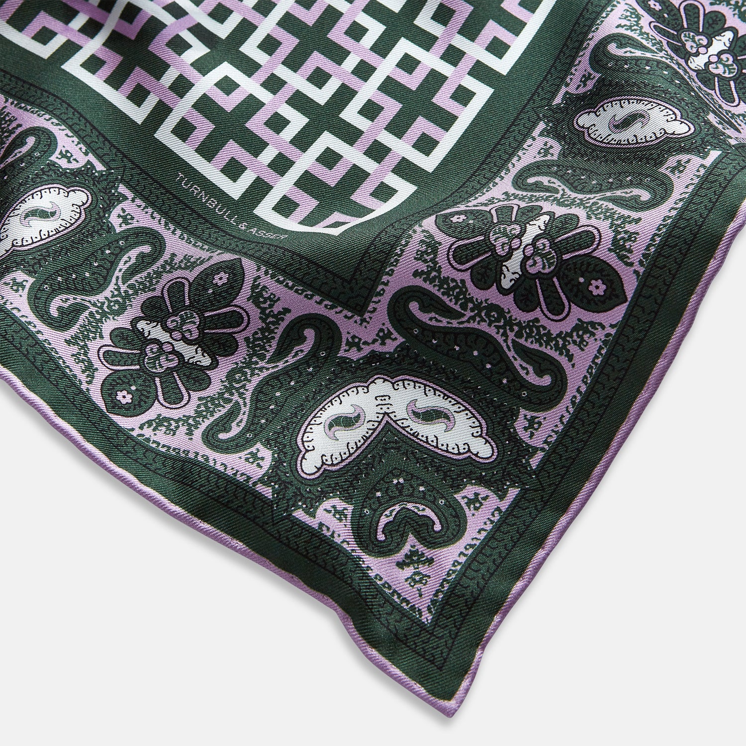 View 2 of product Forest Green Square-Patterned and Paisley Patterned Silk Pocket Square OS