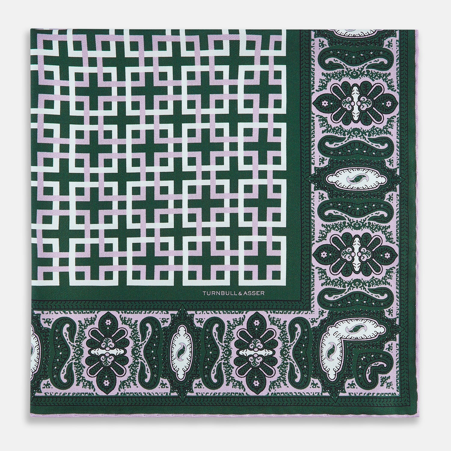 View 3 of product Forest Green Square-Patterned and Paisley Patterned Silk Pocket Square OS
