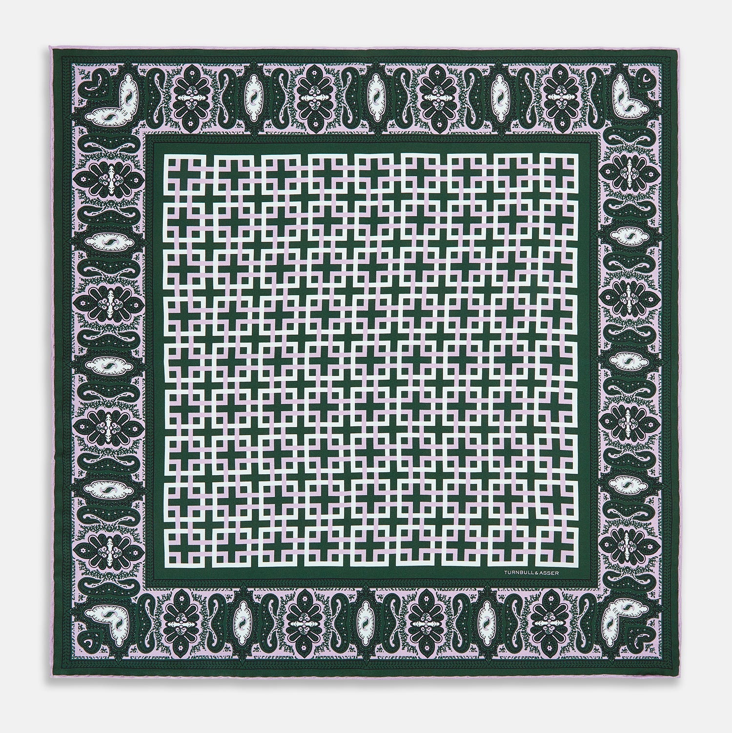 View 4 of product Forest Green Square-Patterned and Paisley Patterned Silk Pocket Square OS
