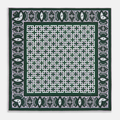 Forest Green Square-Patterned and Paisley Patterned Silk Pocket Square Image 3