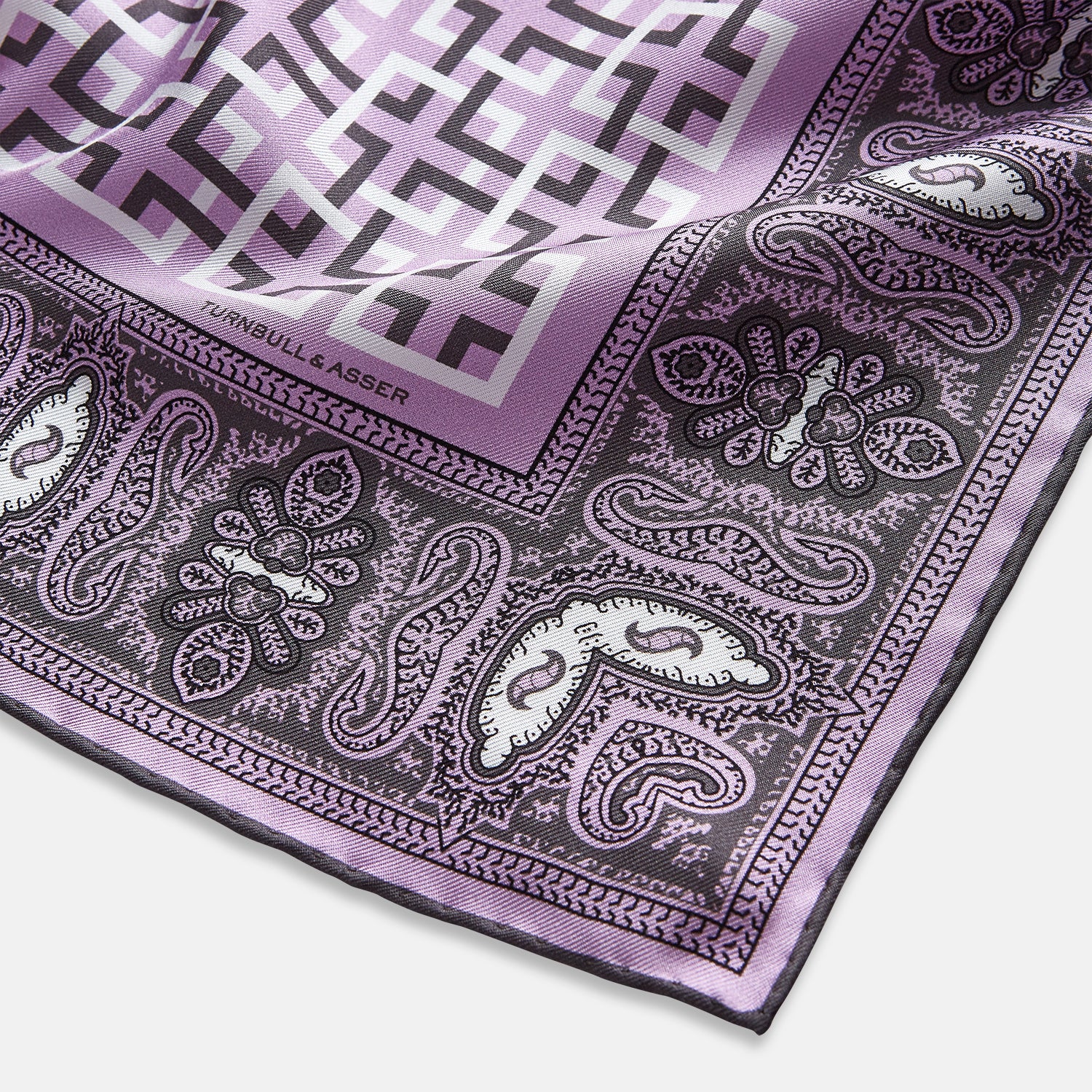 View 2 of product Lilac Square-Patterned and Paisley Patterned Silk Pocket Square OS