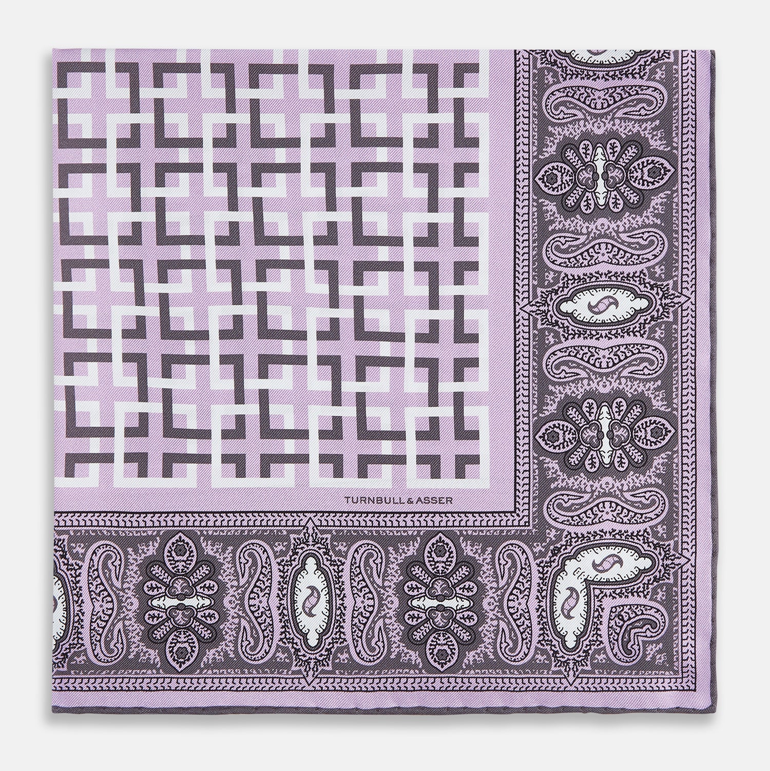 View 3 of product Lilac Square-Patterned and Paisley Patterned Silk Pocket Square OS