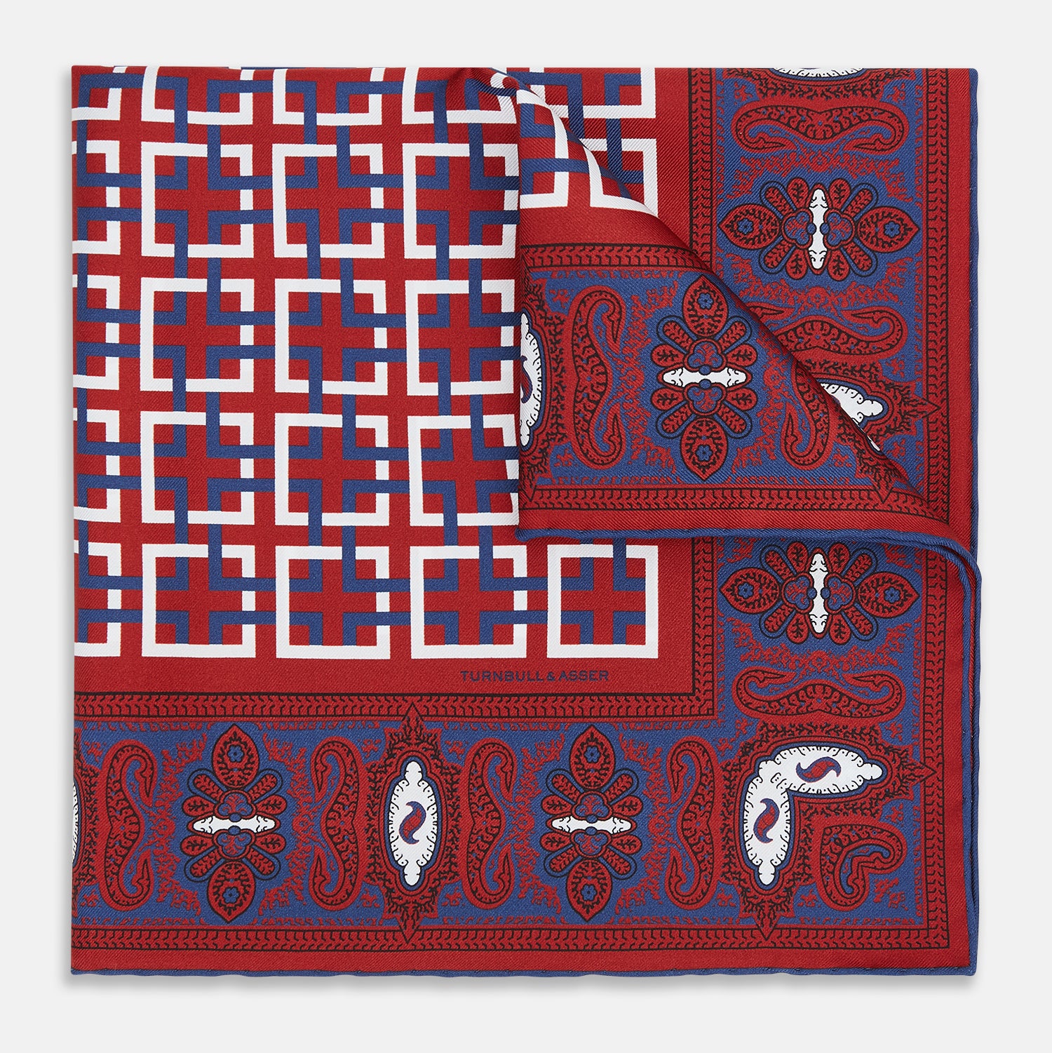 View 1 of product Red Square-Patterned and Paisley Patterned Silk Pocket Square OS