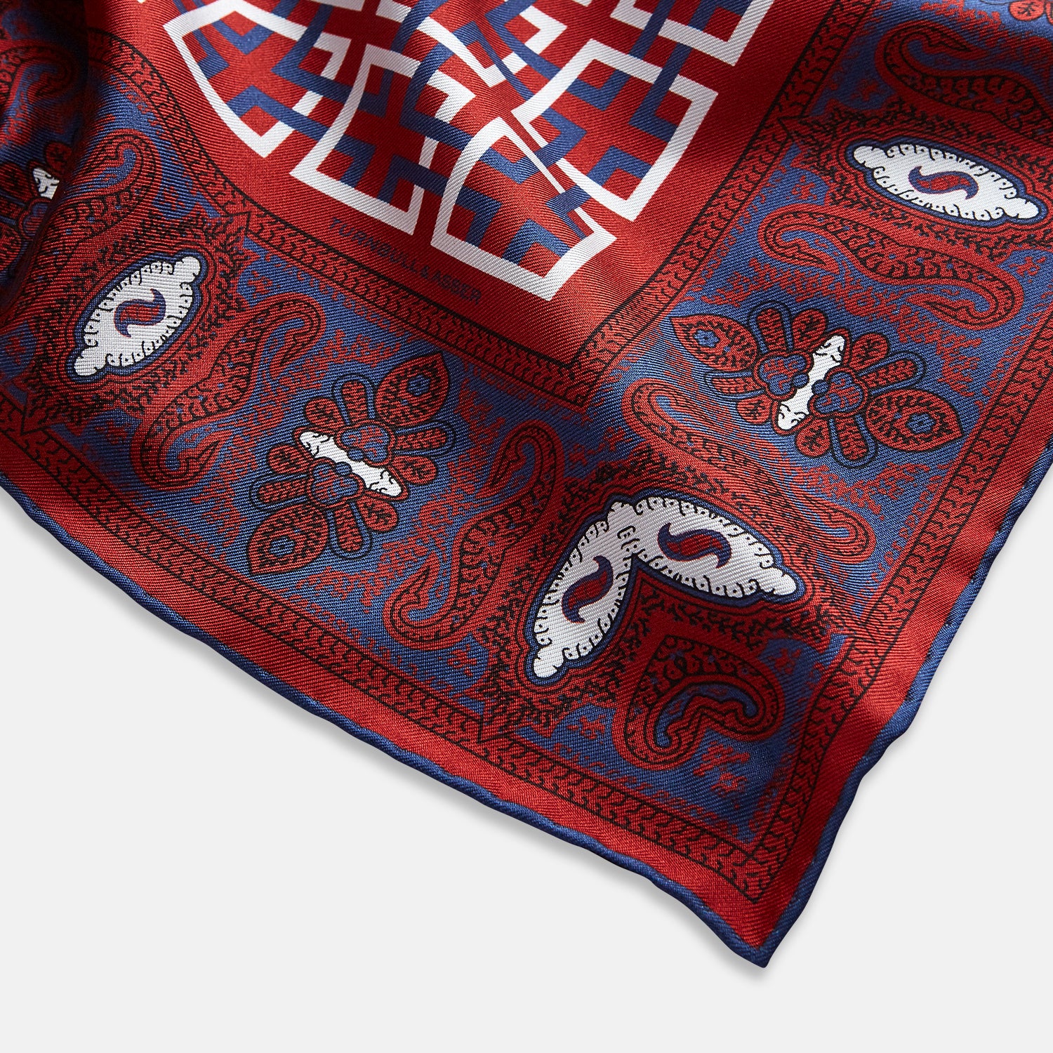 View 2 of product Red Square-Patterned and Paisley Patterned Silk Pocket Square OS