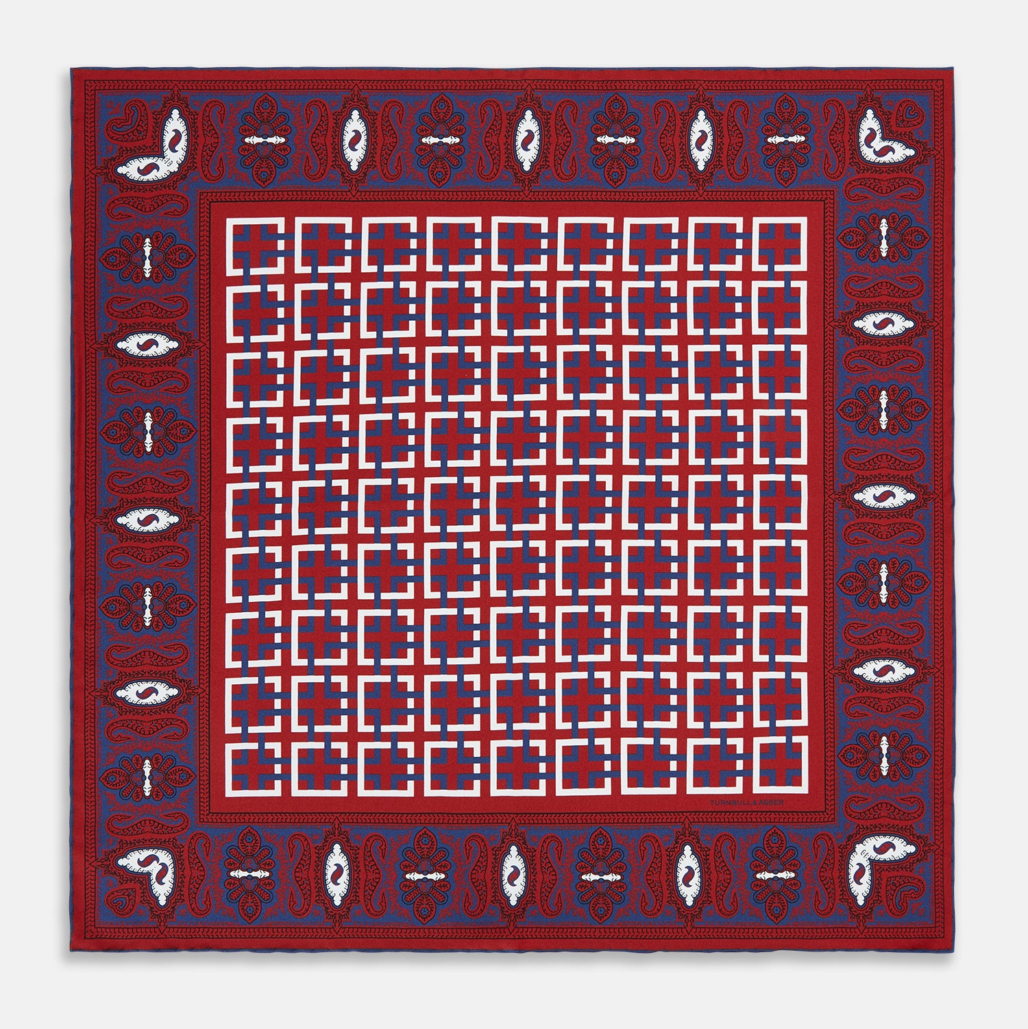 View 4 of product Red Square-Patterned and Paisley Patterned Silk Pocket Square OS