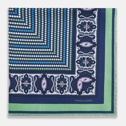 Oxford Blue Dots and Paisley Silk Pocket Square Image 2