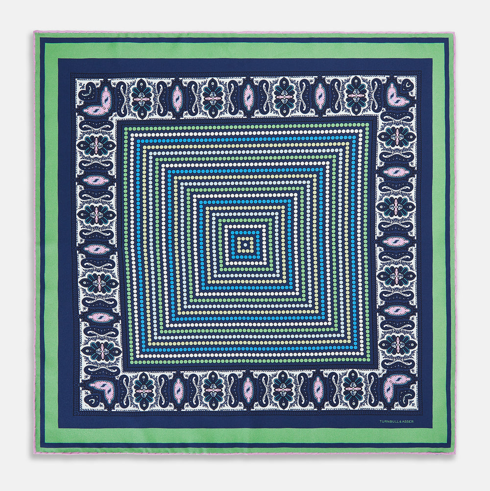 Oxford Blue Dots and Paisley Silk Pocket Square OS