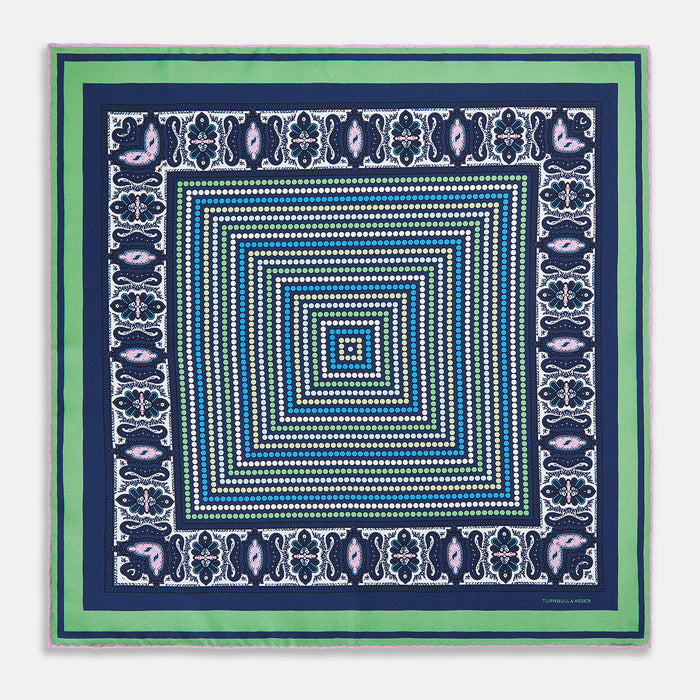 Oxford Blue Dots and Paisley Silk Pocket Square Image 3