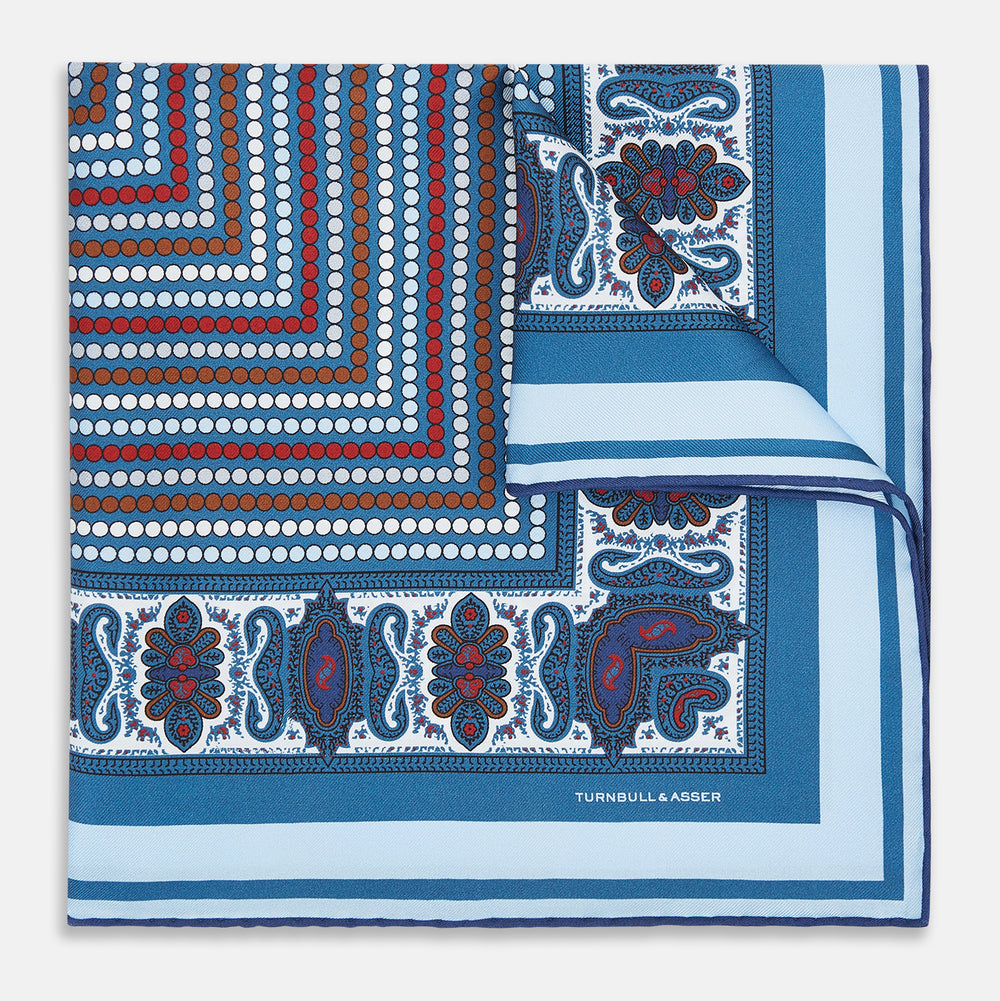 Blue Bonnet Dots and Paisley Silk Pocket Square OS