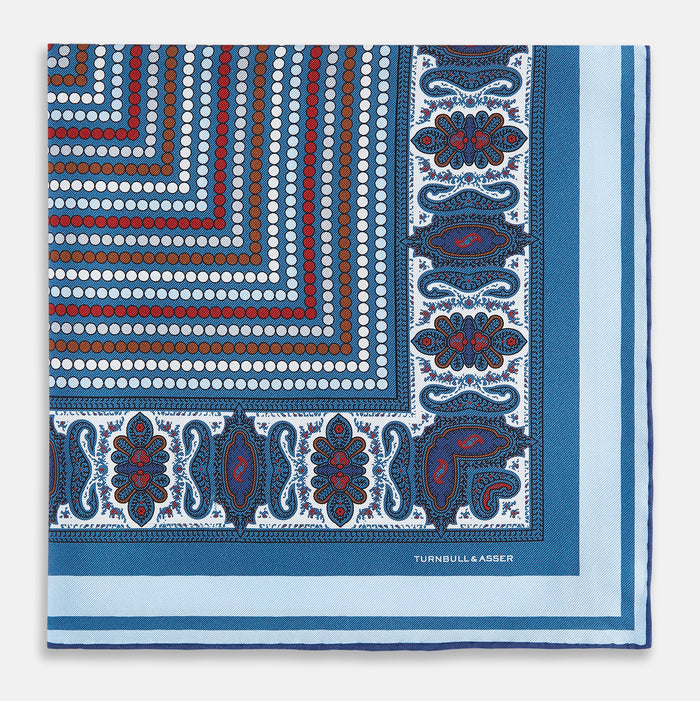 Blue Bonnet Dots and Paisley Silk Pocket Square Image 2