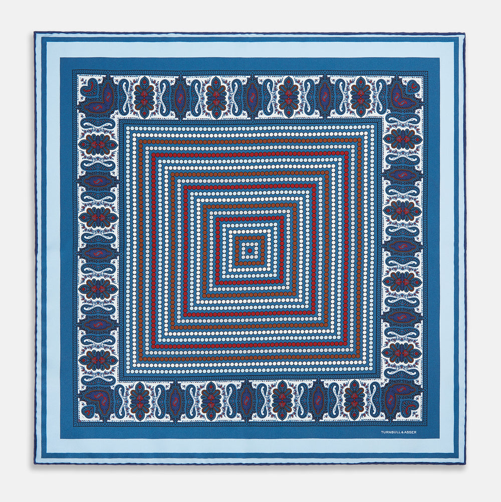 Blue Bonnet Dots and Paisley Silk Pocket Square OS