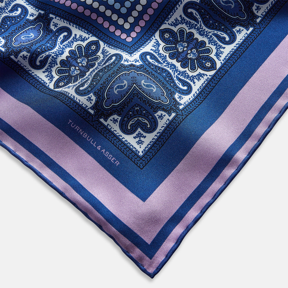 Azzurro Dots and Paisley Silk Pocket Square OS