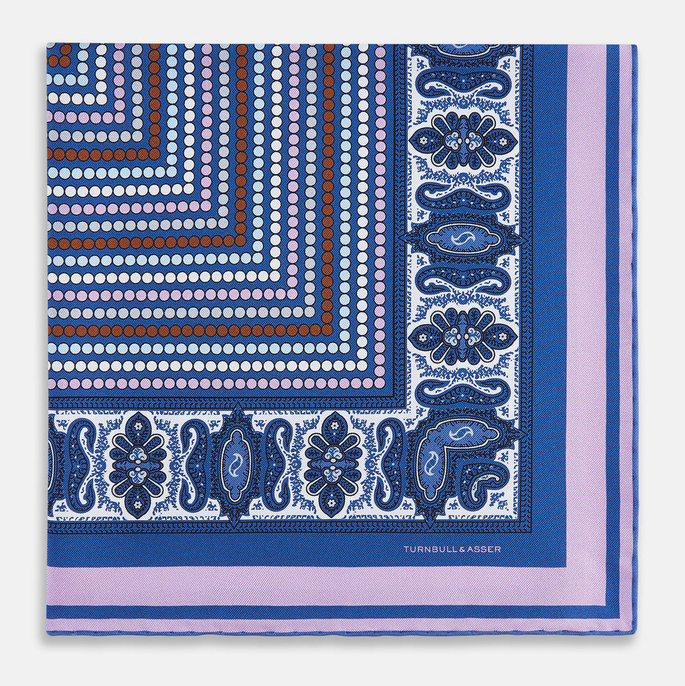 Azzurro Dots and Paisley Silk Pocket Square OS