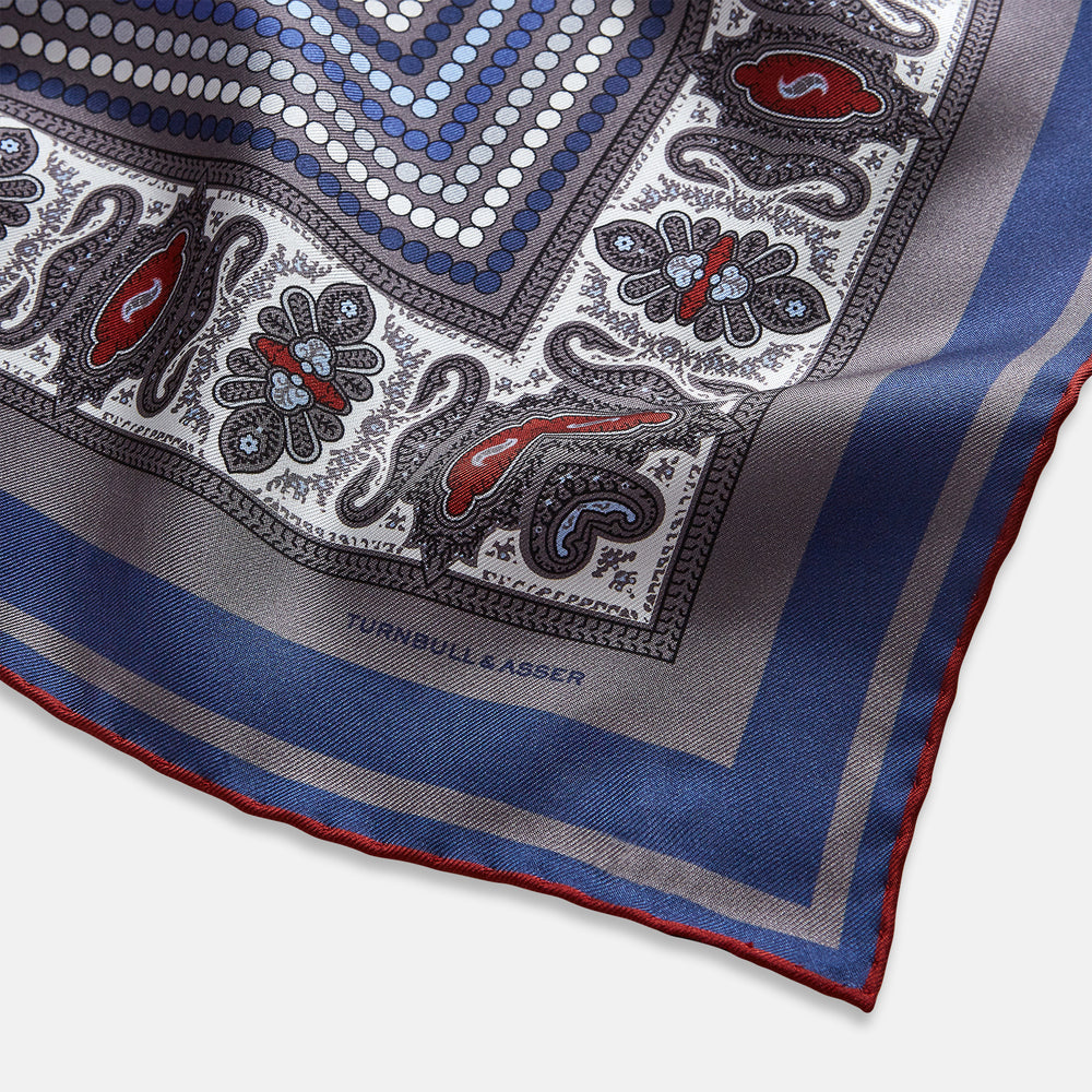 Ash Dots and Paisley Silk Pocket Square OS