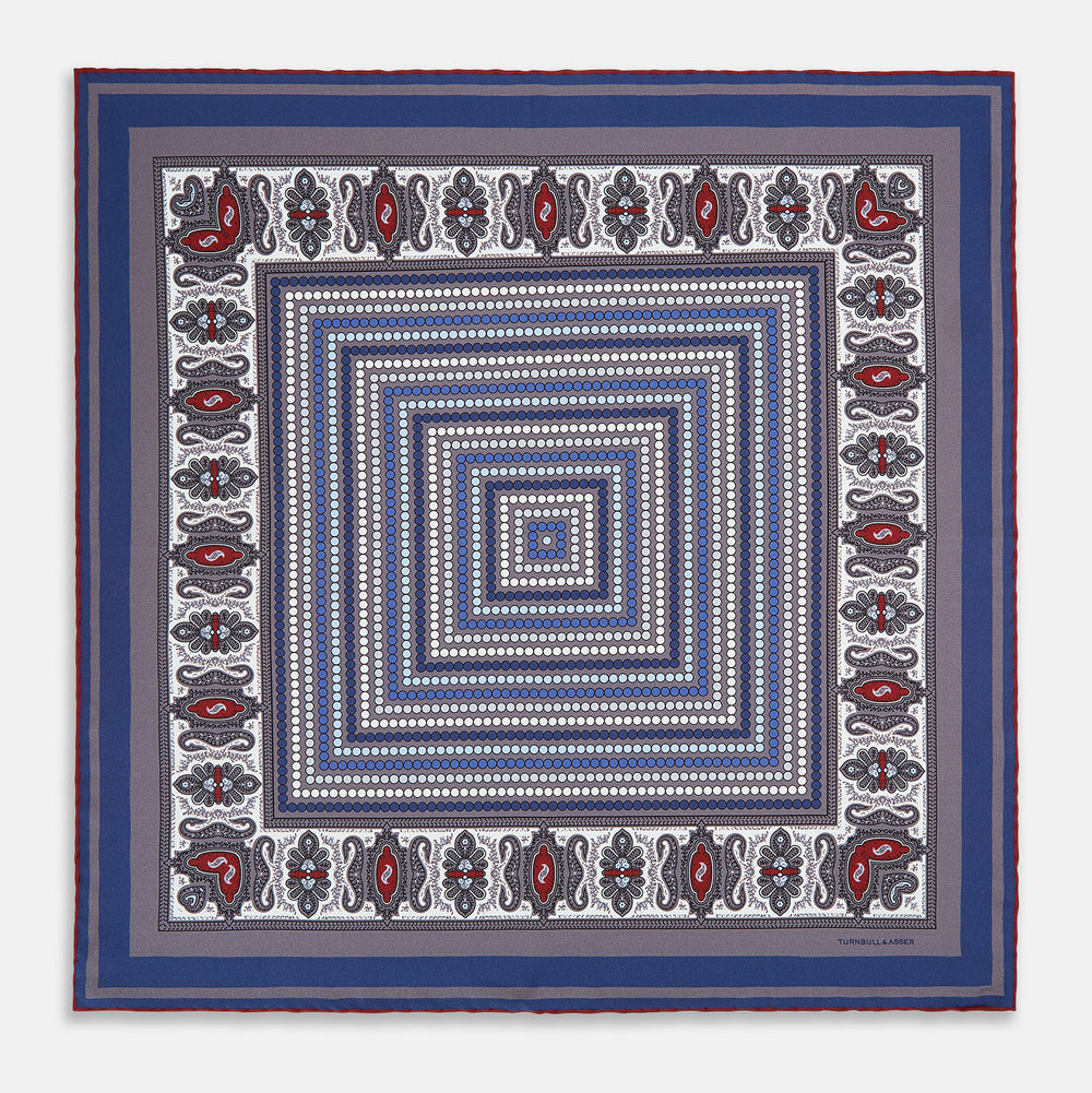 Ash Dots and Paisley Silk Pocket Square OS
