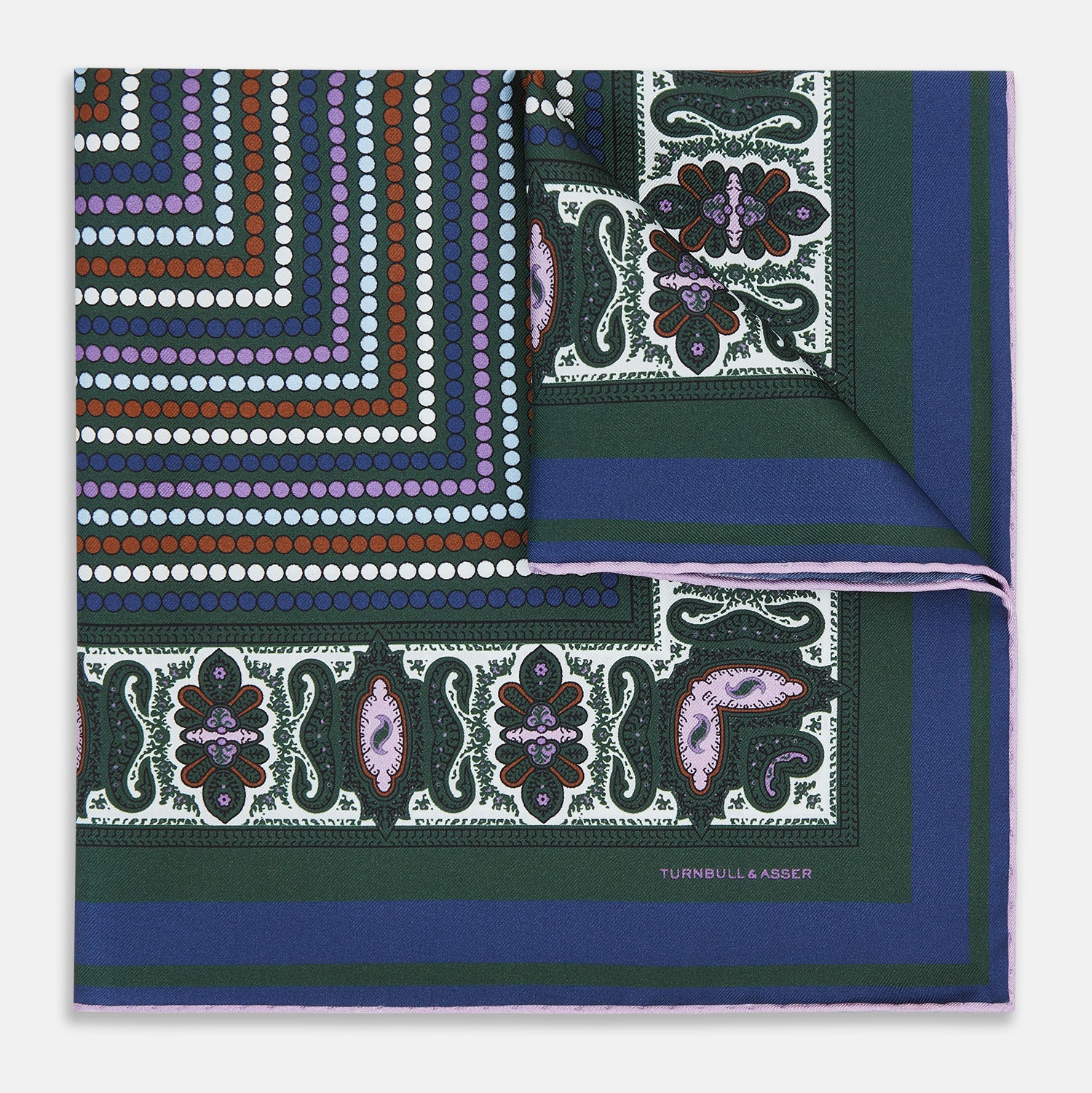 View 1 of product Forest Green Dots and Paisley Silk Pocket Square OS