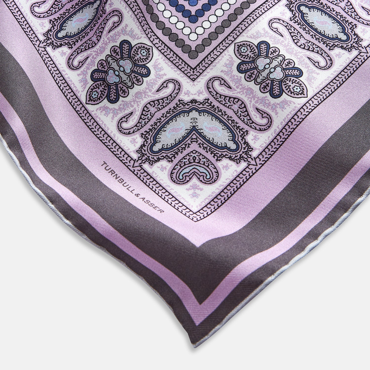 View 2 of product Lilac Dots and Paisley Silk Pocket Square OS