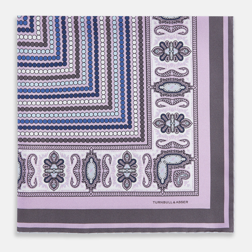 Lilac Dots and Paisley Silk Pocket Square OS