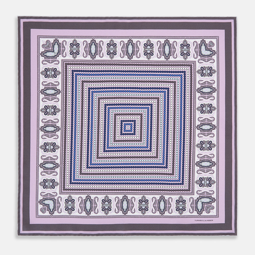 Lilac Dots and Paisley Silk Pocket Square OS