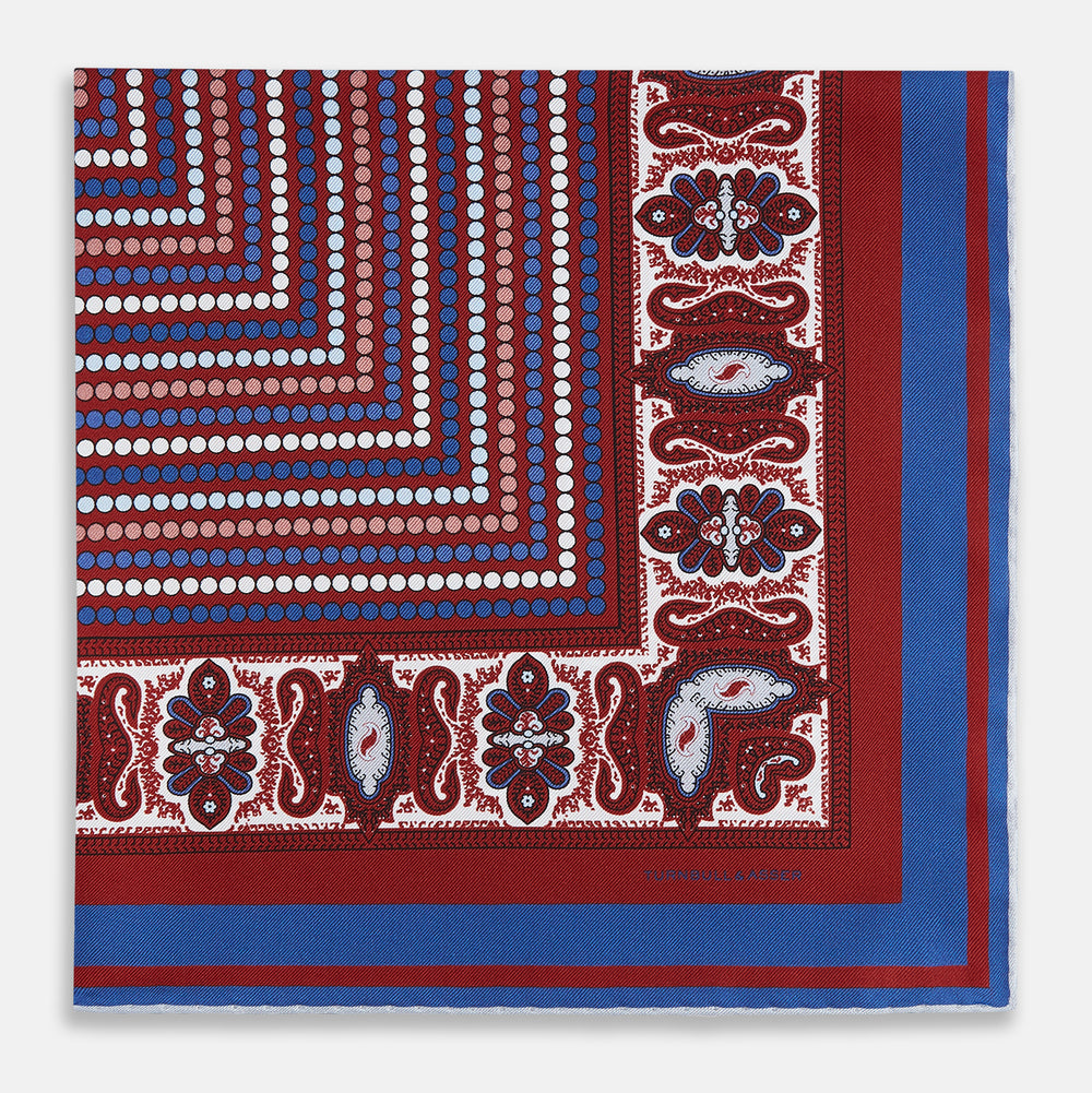 Red Dots and Paisley Silk Pocket Square OS