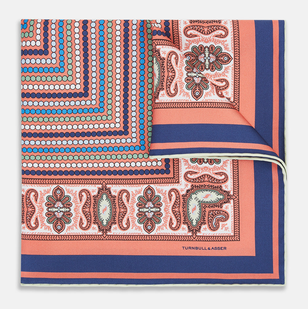 Orange Dots and Paisley Silk Pocket Square OS