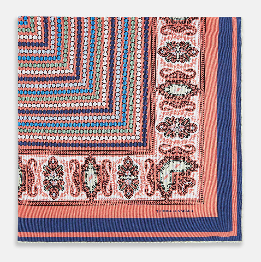 Orange Dots and Paisley Silk Pocket Square OS