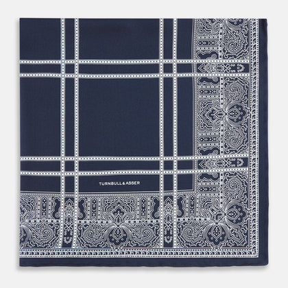 Navy Paisley Bandana Patterned Silk Pocket Square Image 2