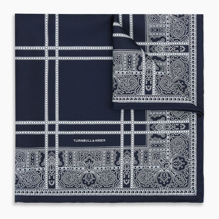 Navy Paisley Bandana Patterned Silk Pocket Square Image 4
