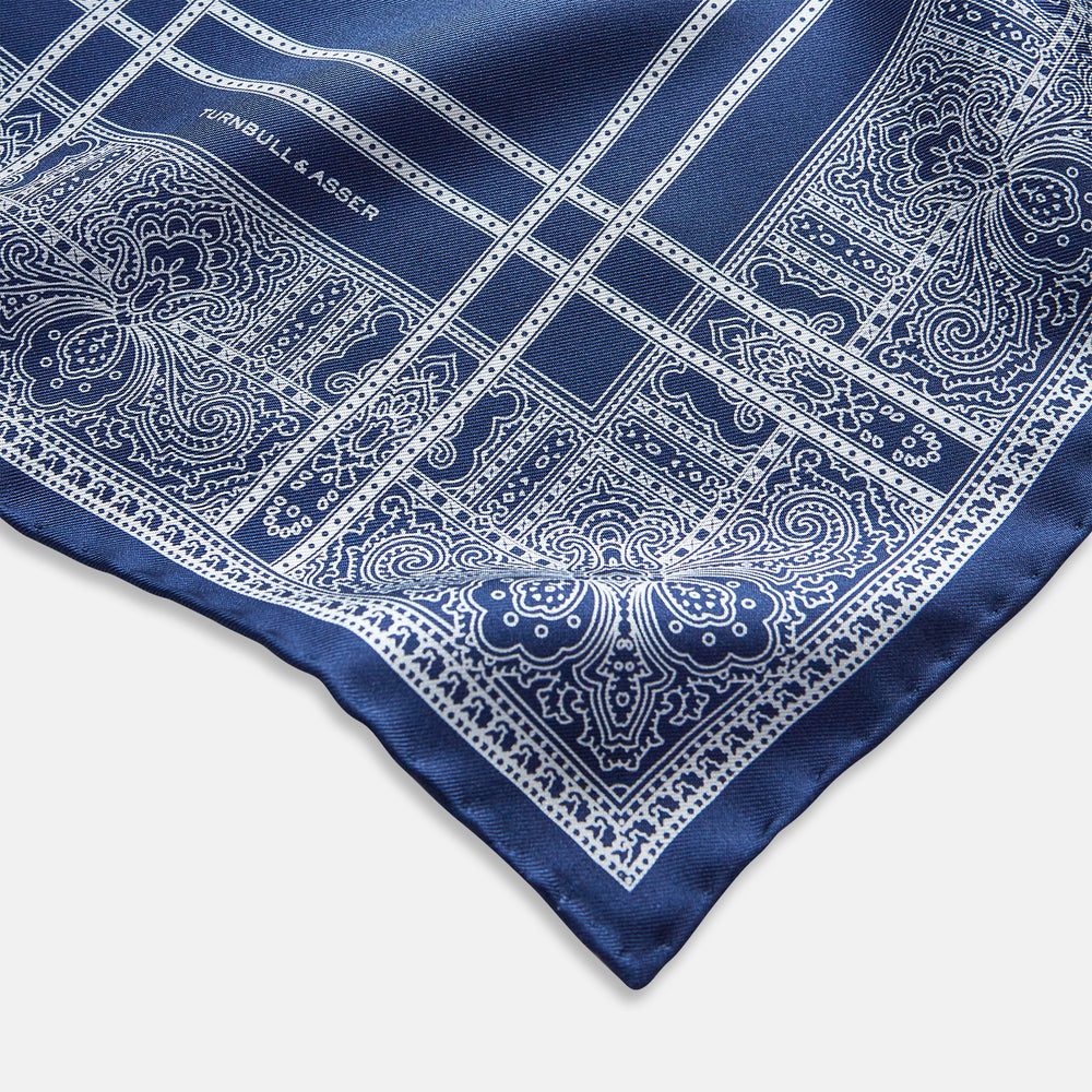 Azzurro Paisley Bandanda Patterned Silk Pocket Square OS