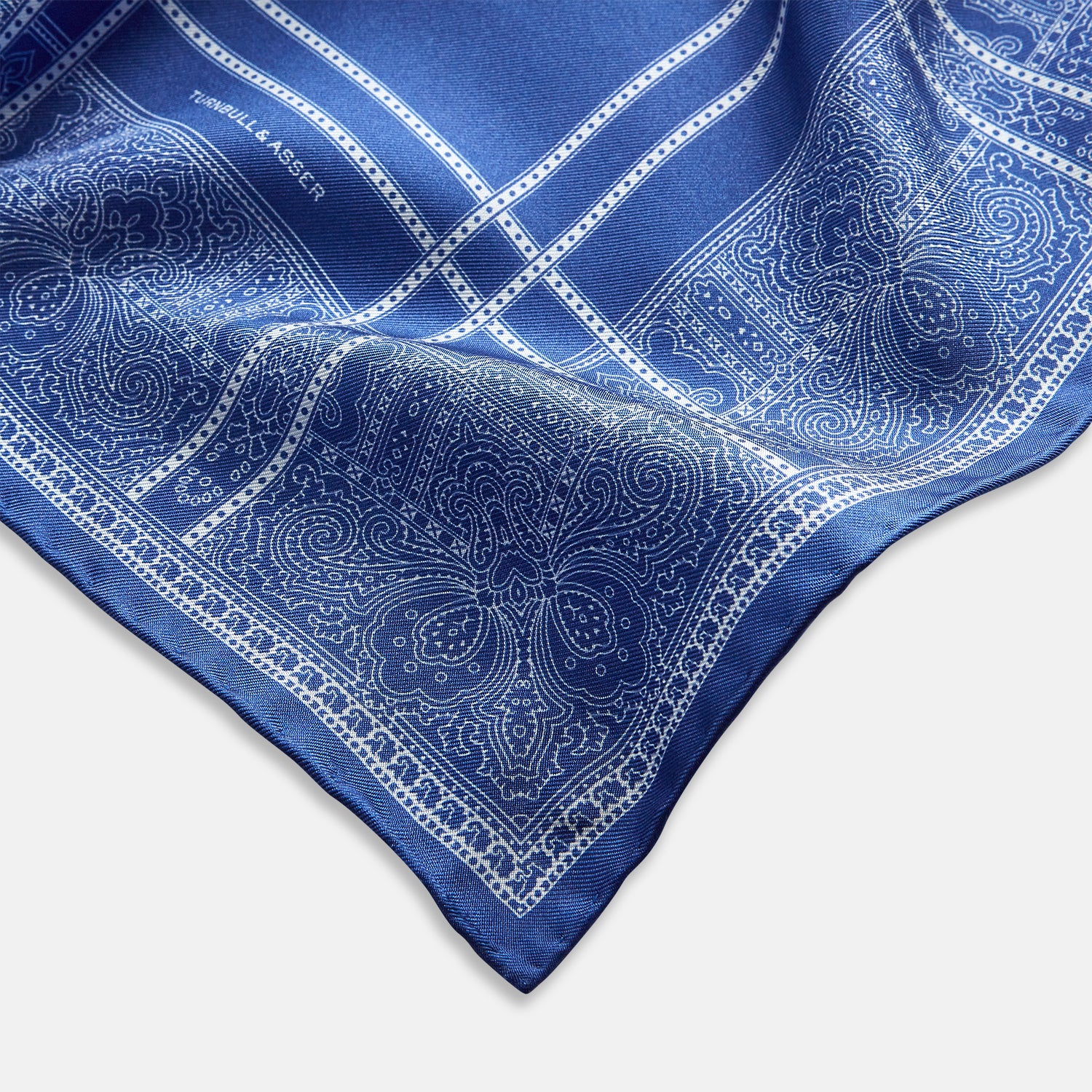 View 2 of product Avio Blue Paisley Bandana Patterned Silk Pocket Square OS