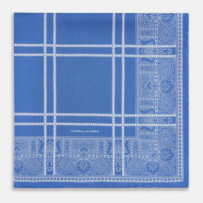 Avio Blue Paisley Bandana Patterned Silk Pocket Square Image 2